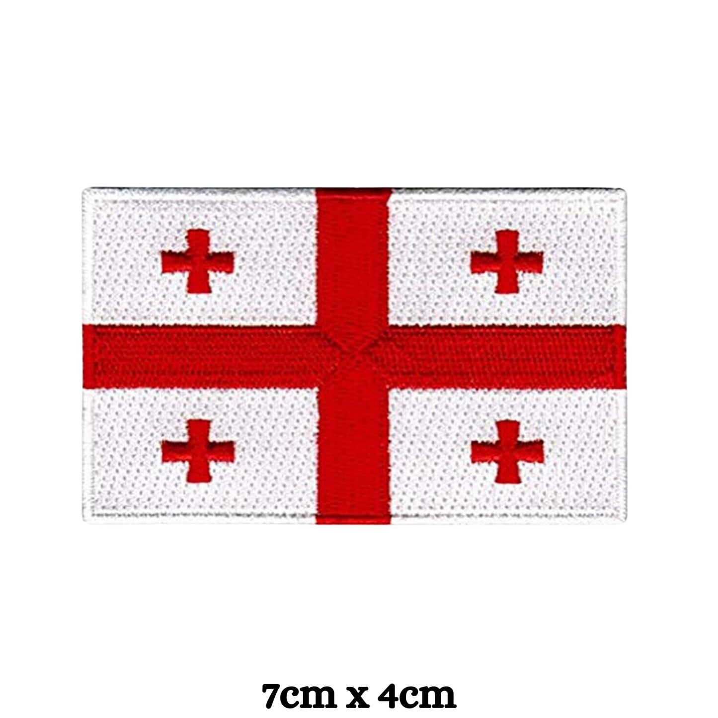 Georgia Flag Embroidered Patch Set, Iron-On or Sew-On Applique Badges, Rectangle Shield Round Heart Shapes, for Jackets, Backpacks, Hats, Uniforms and Various Sizes
