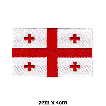 Georgia Flag Embroidered Patch Set, Iron-On or Sew-On Applique Badges, Rectangle Shield Round Heart Shapes, for Jackets, Backpacks, Hats, Uniforms and Various Sizes