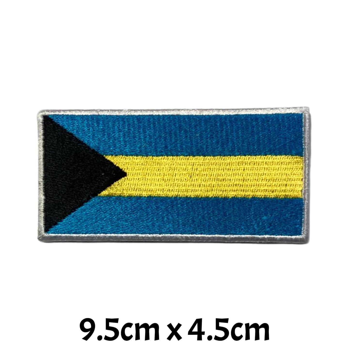 Bahamas Flag Embroidered Patches, Iron-On/Sew-On Applique, Shield, Round, Heart and Rectangle Flag Badges for Jackets, Bags, Uniforms, Various Sizes