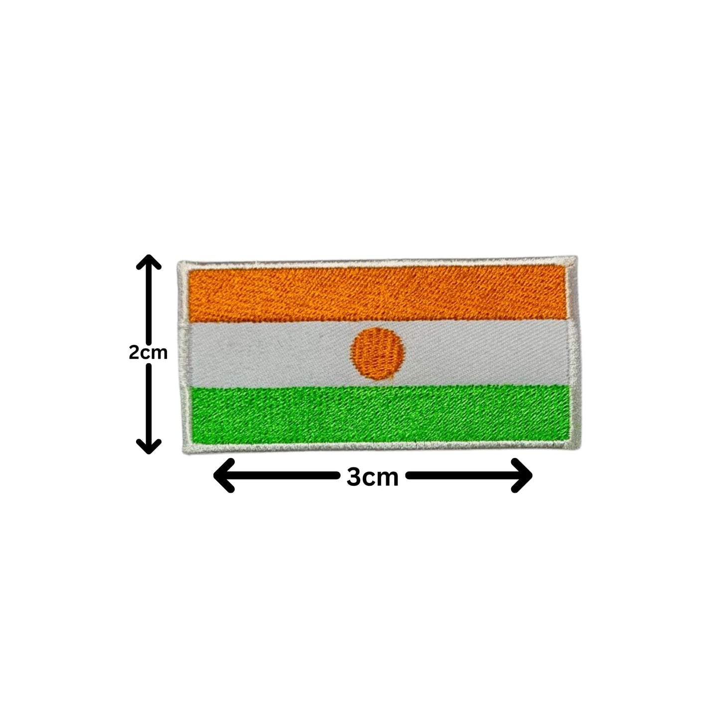 Niger Flag Embroidered Patch Set, Iron-On or Sew-On Applique Badges, Rectangle Shield Round Heart Shapes, for Jackets, Backpacks, Hats, Uniforms and Various Sizes