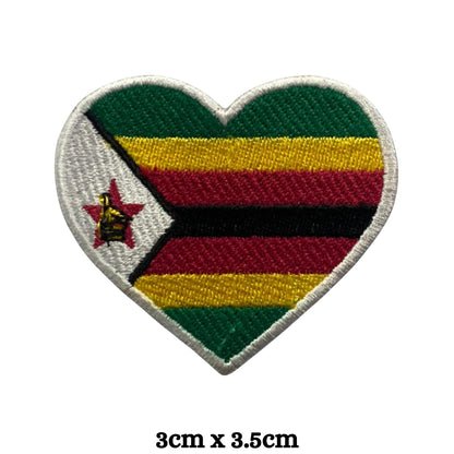 Zimbabwe Flag Embroidered Patch Set, Iron-On or Sew-On Applique Badges, Rectangle Shield Round Heart Shapes, for Jackets, Backpacks, Hats, Uniforms and Various Sizes