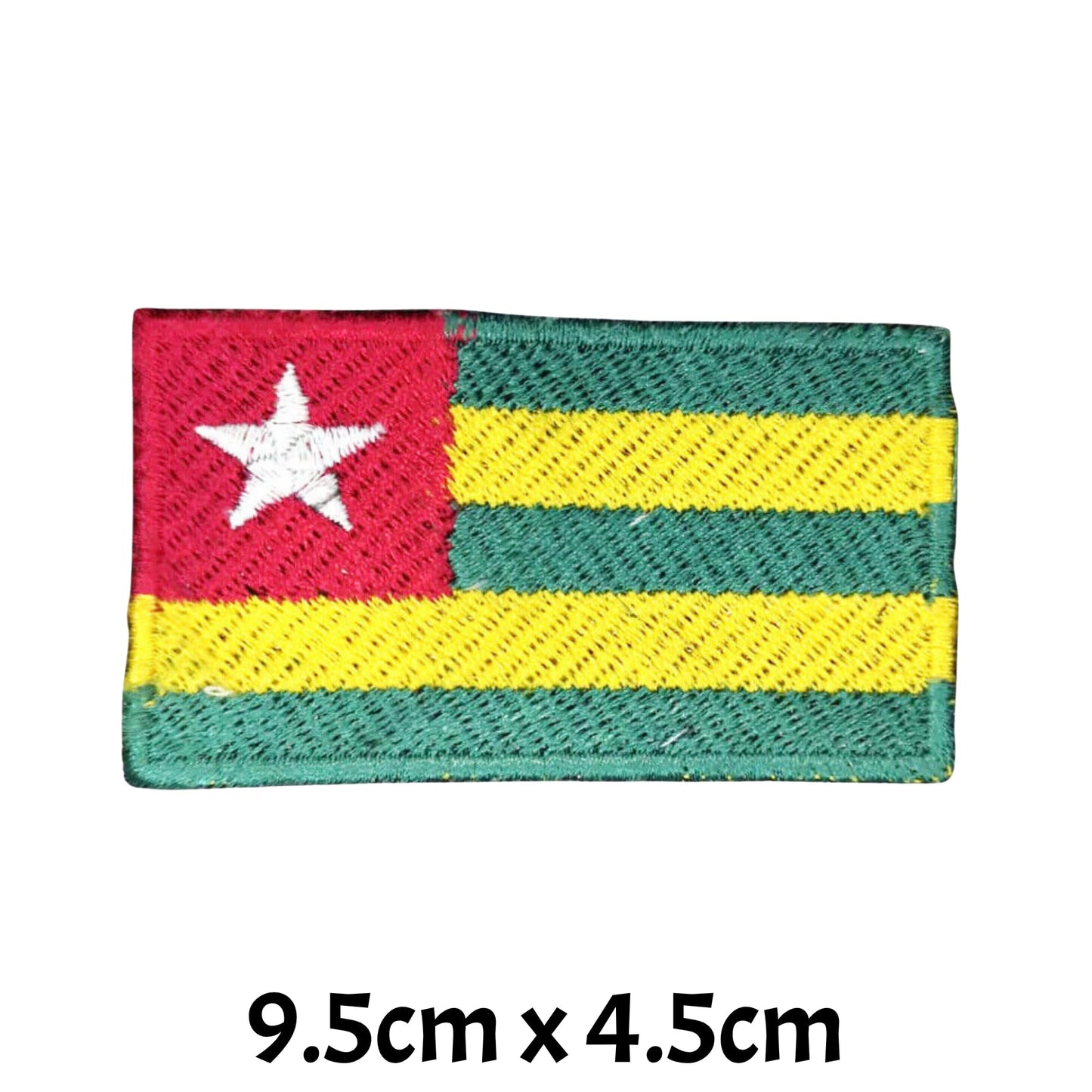 Togo Flag Embroidered Patch Set, Iron-On or Sew-On Applique Badges, Rectangle Shield Round Heart Shapes, for Jackets, Backpacks, Hats, Uniforms and Various Sizes