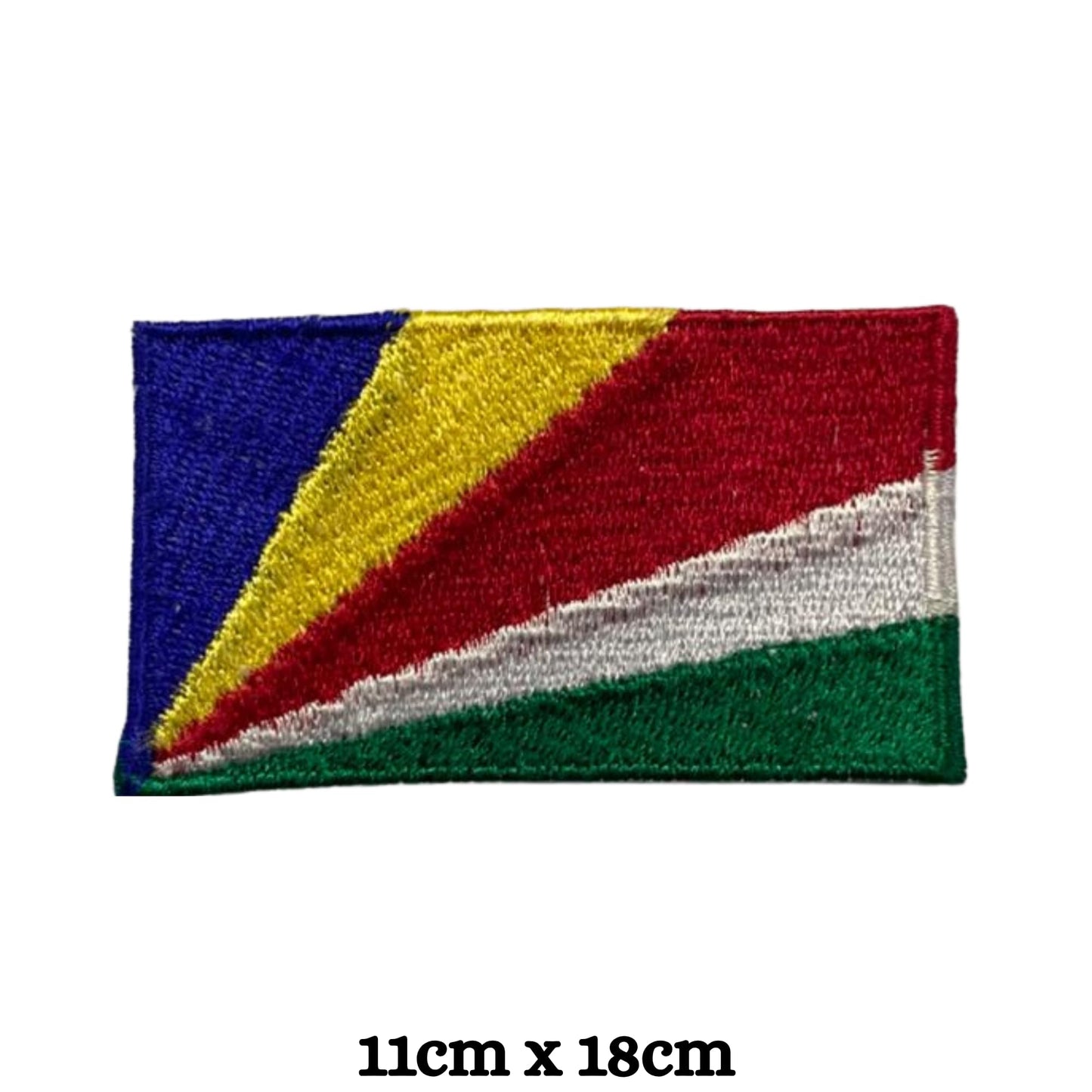Seychelles Flag Embroidered Patch Set, Iron-On or Sew-On Applique Badges, Rectangle Shield Round Heart Shapes, for Jackets, Backpacks, Hats, Uniforms and Various Sizes