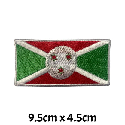 Burundi Flag Embroidered Patch Set, Iron-On or Sew-On Applique Badges, Rectangle Shield Round Heart Shapes, for Jackets, Backpacks, Hats, Uniforms and Various Sizes