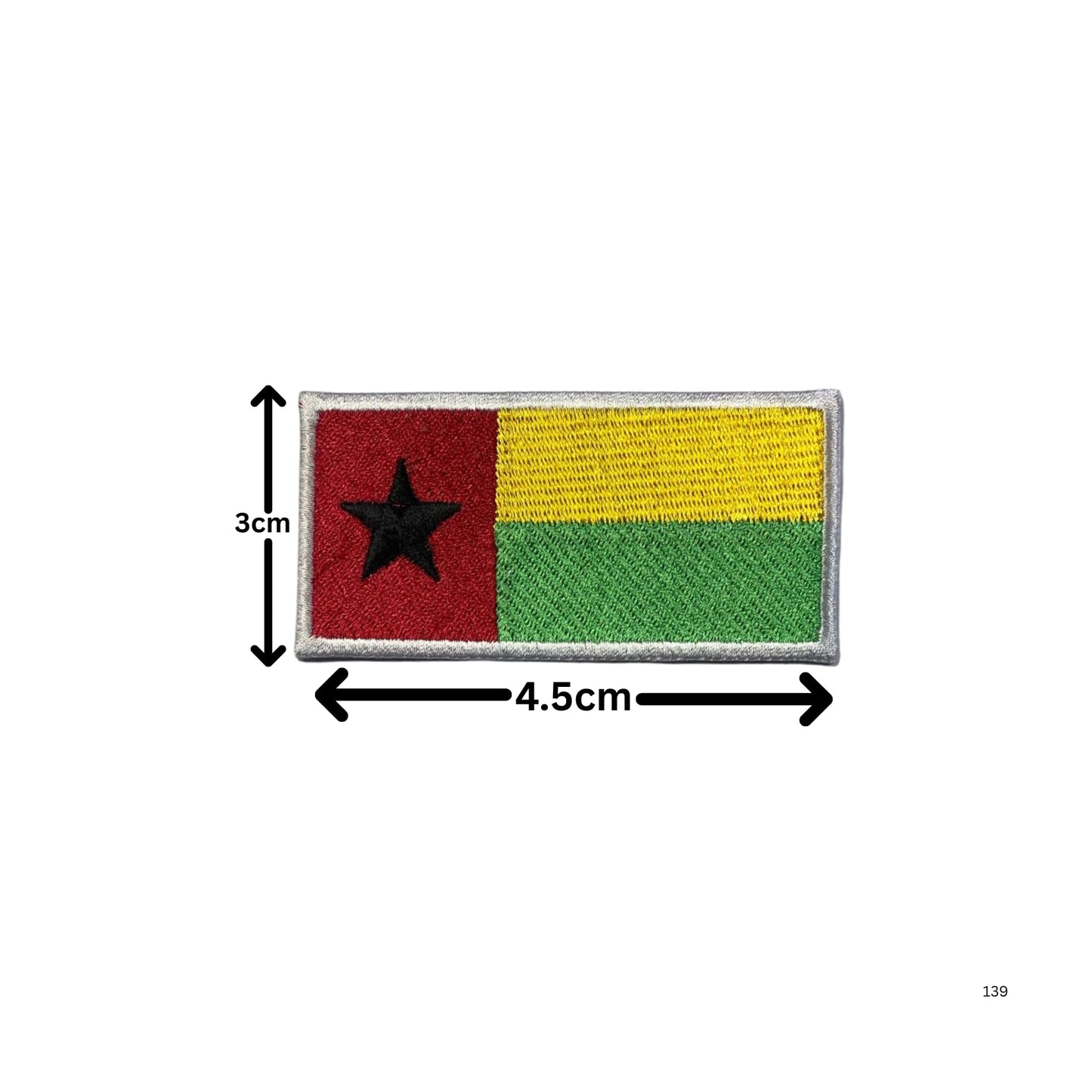 Guinea-Bissau Flag Embroidered Patch Set, Iron-On or Sew-On Applique Badges, Rectangle Shield Round Heart Shapes, for Jackets, Backpacks, Hats, Uniforms and Various Sizes
