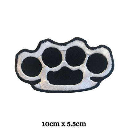 Knuckle Punch Finger Death Embroidery Iron-On Patches for Clothing Sew-On Applique for DIY Crafts Denim Jackets Jeans Backpacks