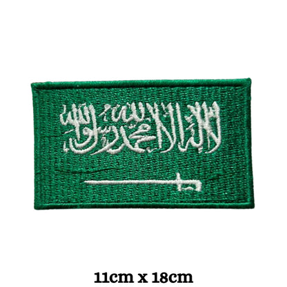 Saudi Arabia Flag Embroidered Patches, Iron-On/Sew-On Applique, Shield, Round, Heart and Rectangle Flag Badges for Jackets, Bags, Uniforms, Various Sizes