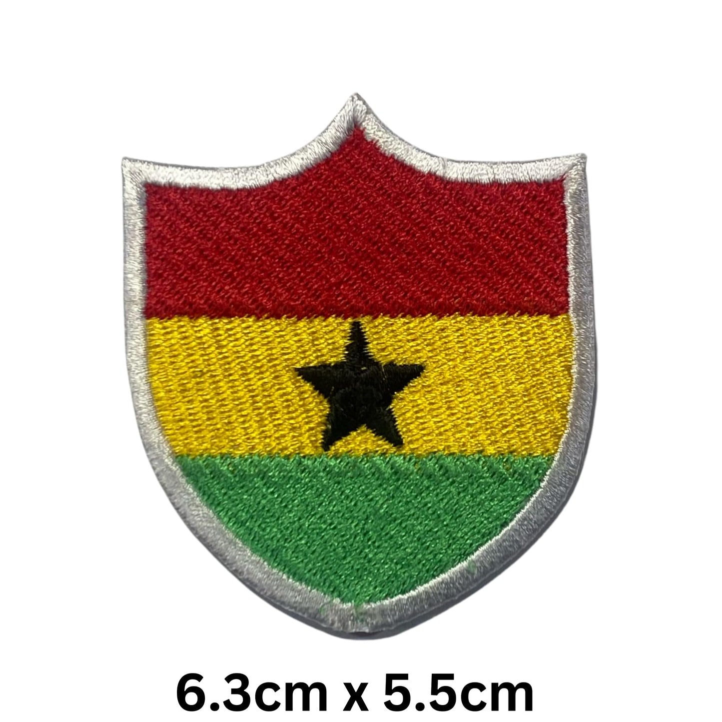 Ghana Flag Embroidered Patches, Iron-On/Sew-On Applique, Shield, Round, Heart and Rectangle Flag Badges for Jackets, Bags, Uniforms, Various Sizes