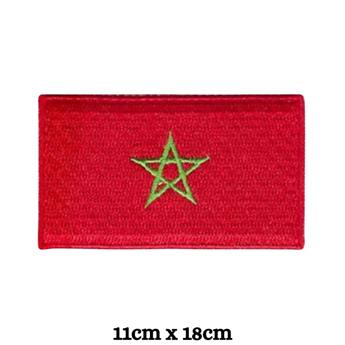 Morocco Flag Embroidered Patches, Iron-On/Sew-On Applique, Shield, Round, Heart and Rectangle Flag Badges for Jackets, Bags, Uniforms, Various Sizes