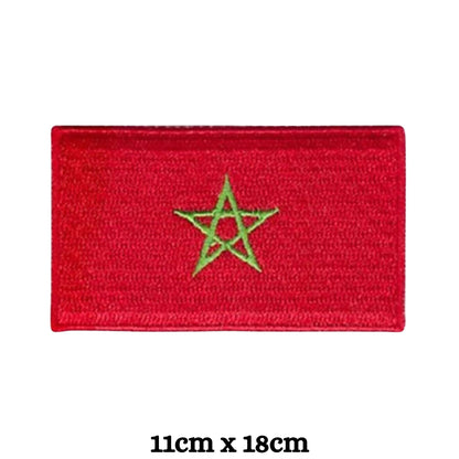 Morocco Flag Embroidered Patches, Iron-On/Sew-On Applique, Shield, Round, Heart and Rectangle Flag Badges for Jackets, Bags, Uniforms, Various Sizes