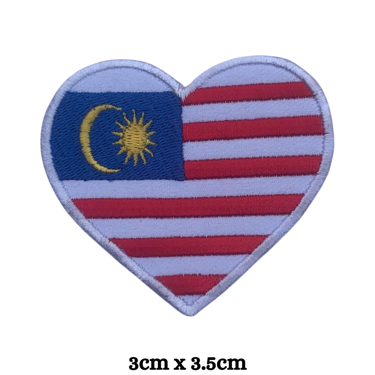 Malaysia Flag Embroidered Patch Set, Iron-On or Sew-On Applique Badges, Rectangle Shield Round Heart Shapes, for Jackets, Backpacks, Hats, Uniforms and Various Sizes