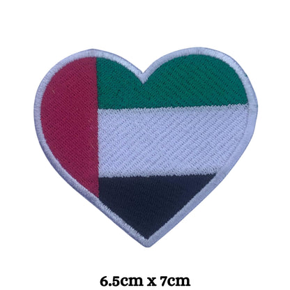 Unied Arab Emirates Flag Embroidered Patch Set, Iron-On or Sew-On Applique Badges, Rectangle Shield Round Heart Shapes, for Jackets, Backpacks, Hats, Uniforms and Various Sizes