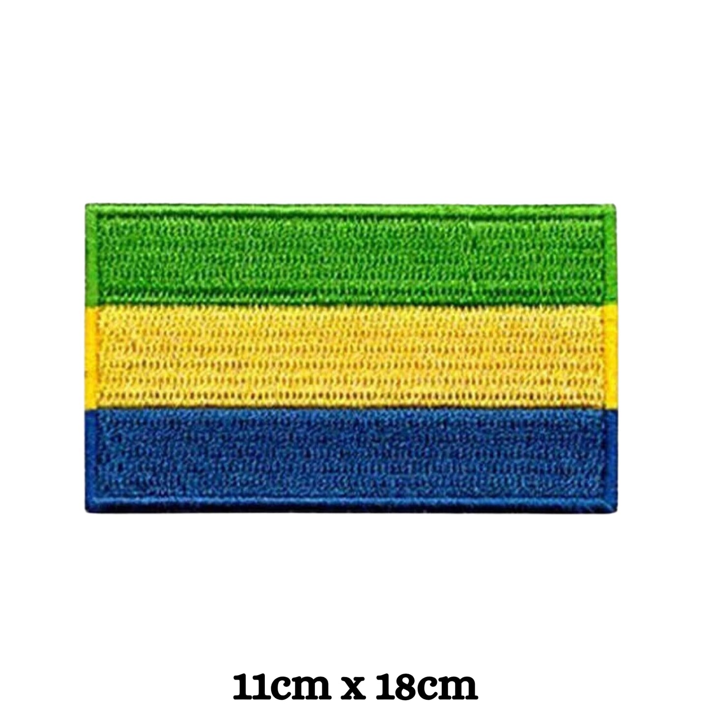 Gabon Flag Embroidered Patch Set, Iron-On or Sew-On Applique Badges, Rectangle Shield Round Heart Shapes, for Jackets, Backpacks, Hats, Uniforms and Various Sizes
