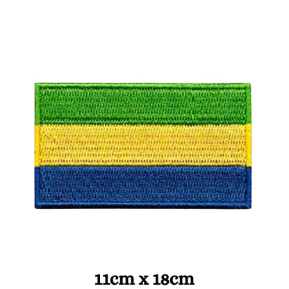 Gabon Flag Embroidered Patch Set, Iron-On or Sew-On Applique Badges, Rectangle Shield Round Heart Shapes, for Jackets, Backpacks, Hats, Uniforms and Various Sizes