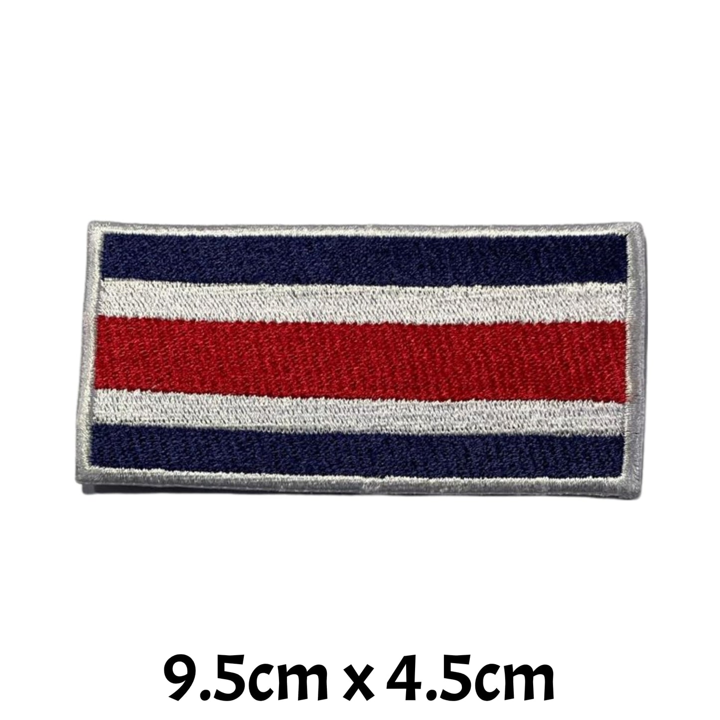 Costa Rica Flag Embroidered Patch Set, Iron-On or Sew-On Applique Badges, Rectangle Shield Round Heart Shapes, for Jackets, Backpacks, Hats, Uniforms and Various Sizes