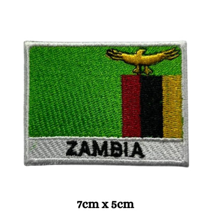 Zambia Flag Embroidered Patch Set, Iron-On or Sew-On Applique Badges, Rectangle Shield Round Heart Shapes, for Jackets, Backpacks, Hats, Uniforms and Various Sizes