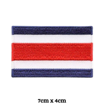 Costa Rica Flag Embroidered Patch Set, Iron-On or Sew-On Applique Badges, Rectangle Shield Round Heart Shapes, for Jackets, Backpacks, Hats, Uniforms and Various Sizes