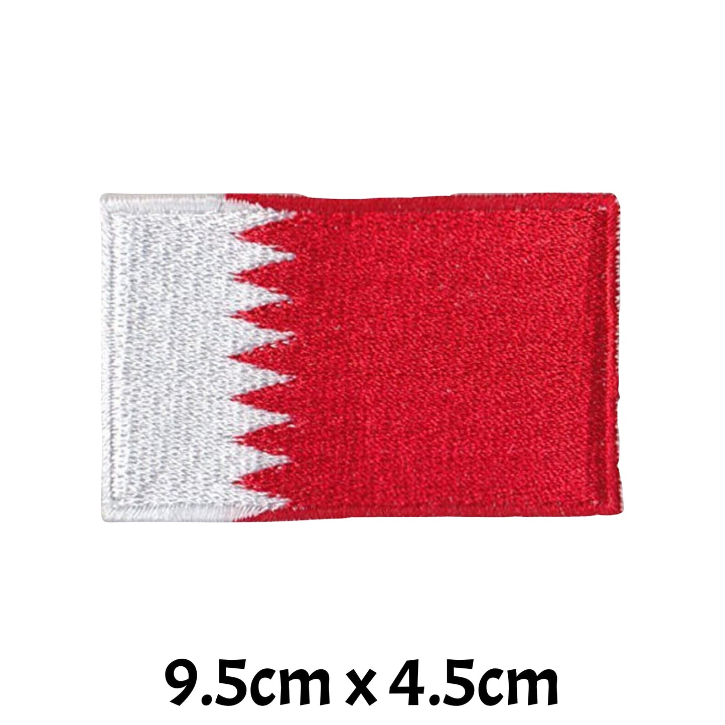 Bahrain Flag Embroidered Patches, Iron-On/Sew-On Applique, Shield, Round, Heart and Rectangle Flag Badges for Jackets, Bags, Uniforms, Various Sizes