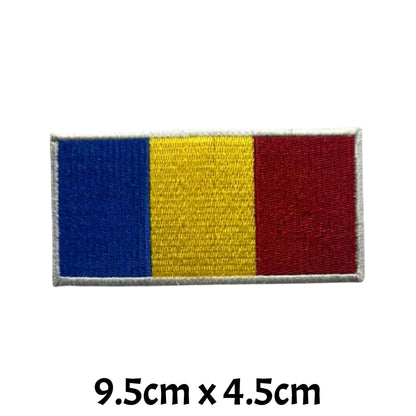 Chad Flag Embroidered Patch Set, Iron-On or Sew-On Applique Badges, Rectangle Shield Round Heart Shapes, for Jackets, Backpacks, Hats, Uniforms and Various Sizes