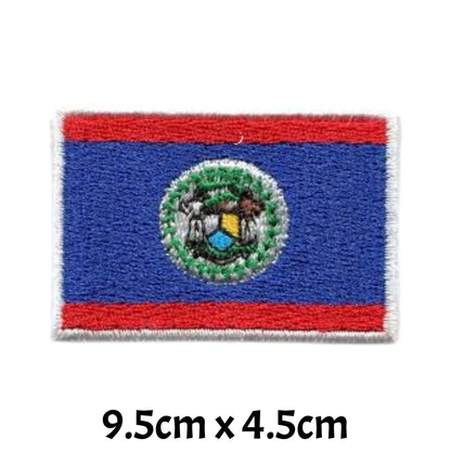 Belize Flag Embroidered Patches, Iron-On/Sew-On Applique, Shield, Round, Heart and Rectangle Flag Badges for Jackets, Bags, Uniforms, Various Sizes