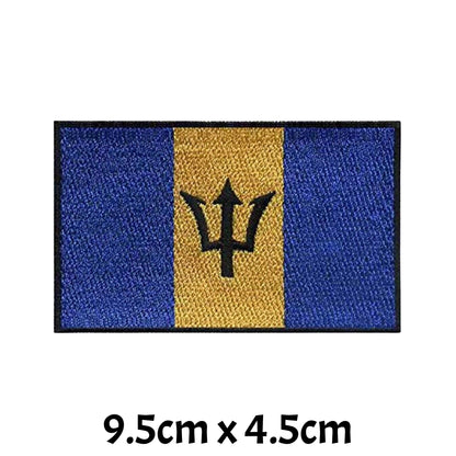Barbados Flag Embroidered Patches, Iron-On/Sew-On Applique, Shield, Round, Heart and Rectangle Flag Badges for Jackets, Bags, Uniforms, Various Sizes