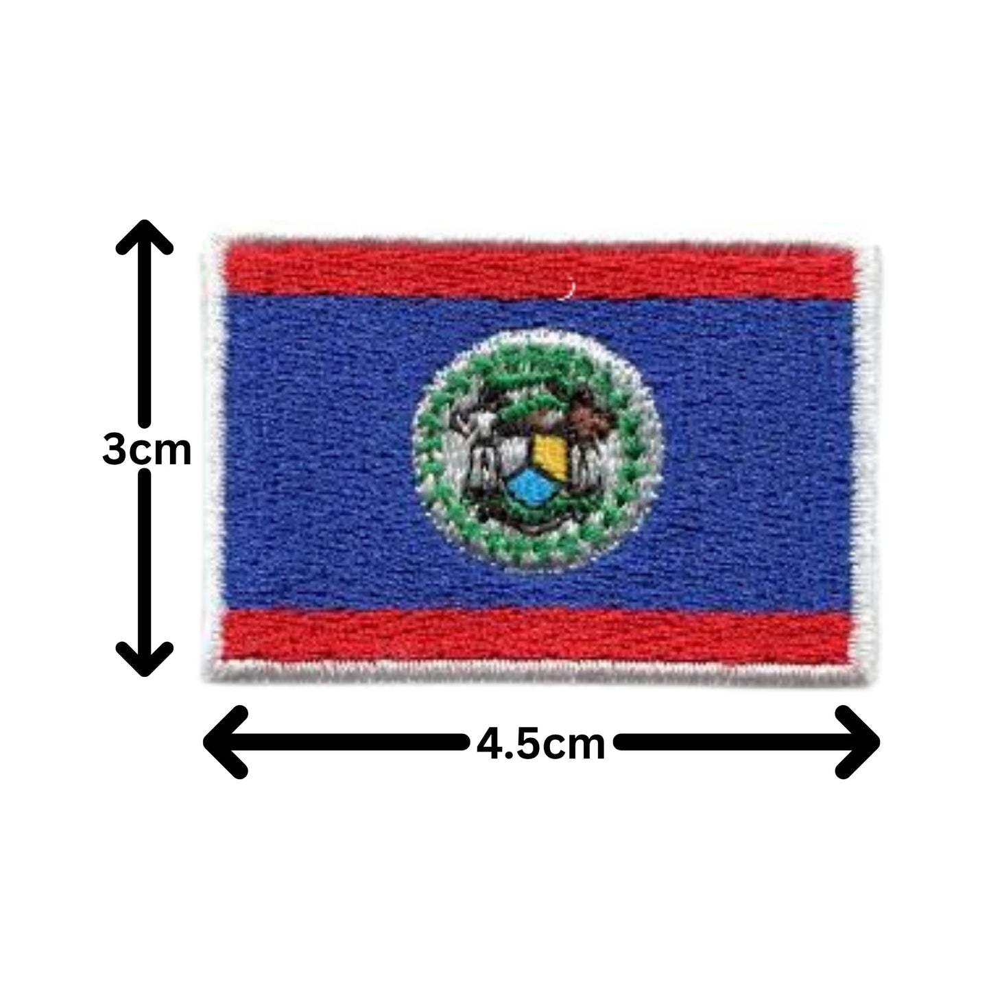 Belize Flag Embroidered Patches, Iron-On/Sew-On Applique, Shield, Round, Heart and Rectangle Flag Badges for Jackets, Bags, Uniforms, Various Sizes