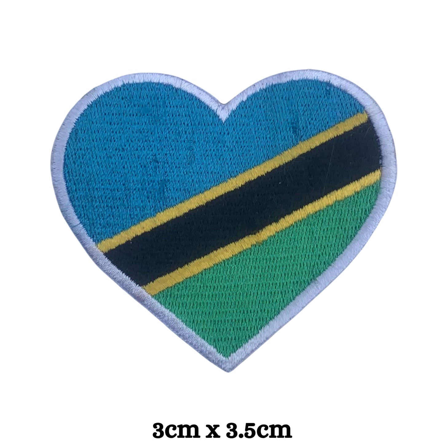 Tanzania Flag Embroidered Patch Set, Iron-On or Sew-On Applique Badges, Rectangle Shield Round Heart Shapes, for Jackets, Backpacks, Hats, Uniforms and Various Sizes