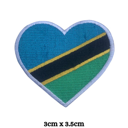 Tanzania Flag Embroidered Patch Set, Iron-On or Sew-On Applique Badges, Rectangle Shield Round Heart Shapes, for Jackets, Backpacks, Hats, Uniforms and Various Sizes