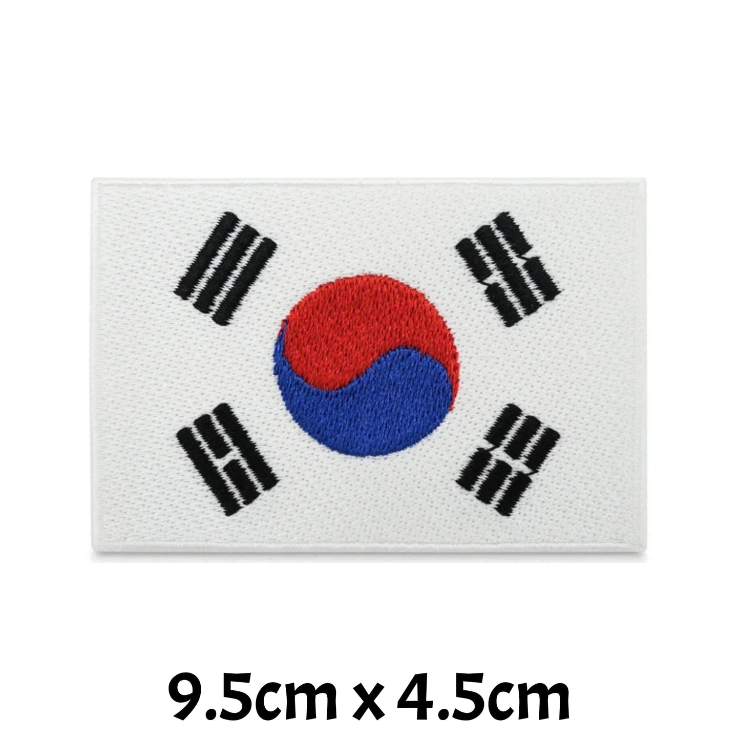 South Korea Flag Embroidered Patches, Iron-On/Sew-On Applique, Shield, Round, Heart and Rectangle Flag Badges for Jackets, Bags, Uniforms, Various Sizes
