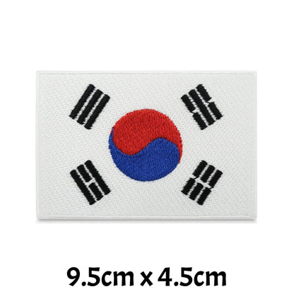 South Korea Flag Embroidered Patches, Iron-On/Sew-On Applique, Shield, Round, Heart and Rectangle Flag Badges for Jackets, Bags, Uniforms, Various Sizes