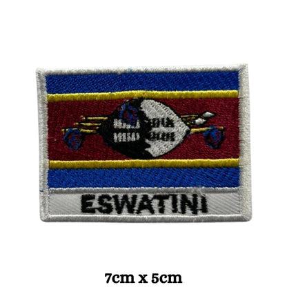 Eswatini Flag Embroidered Patch Set, Iron-On or Sew-On Applique Badges, Rectangle Shield Round Heart Shapes, for Jackets, Backpacks, Hats, Uniforms and Various Sizes