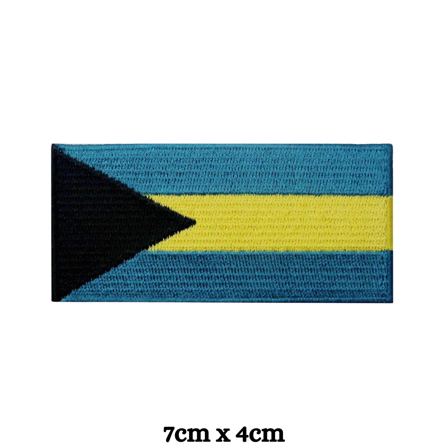 Bahamas Flag Embroidered Patches, Iron-On/Sew-On Applique, Shield, Round, Heart and Rectangle Flag Badges for Jackets, Bags, Uniforms, Various Sizes