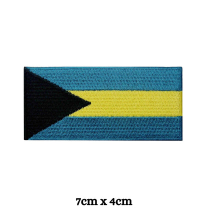 Bahamas Flag Embroidered Patches, Iron-On/Sew-On Applique, Shield, Round, Heart and Rectangle Flag Badges for Jackets, Bags, Uniforms, Various Sizes