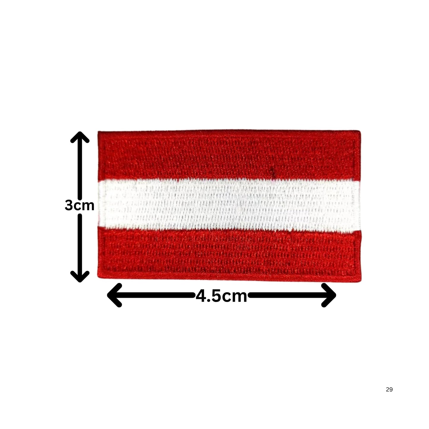 Austria Flag Embroidered Patches, Iron-On/Sew-On Applique, Shield, Round, Heart and Rectangle Flag Badges for Jackets, Bags, Uniforms, Various Sizes