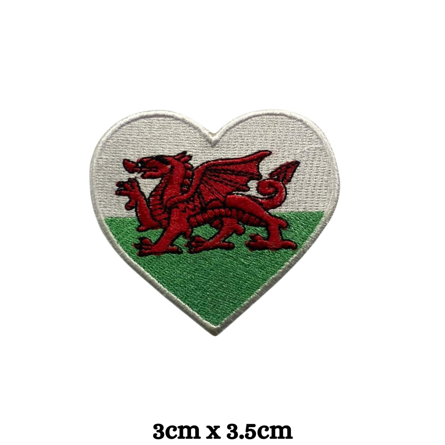 Wales Flag Embroidered Patch Set, Iron-On or Sew-On Applique Badges, Rectangle Shield Round Heart Shapes, for Jackets, Backpacks, Hats, Uniforms and Various Sizes