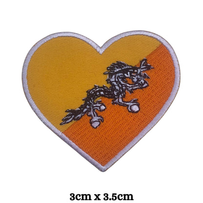 BeBuz Bhutan Flag Embroidered Patches, Iron-On/Sew-On Applique, Shield, Round, Heart and Rectangle Flag Badges for Jackets, Bags, Uniforms, Various Sizes