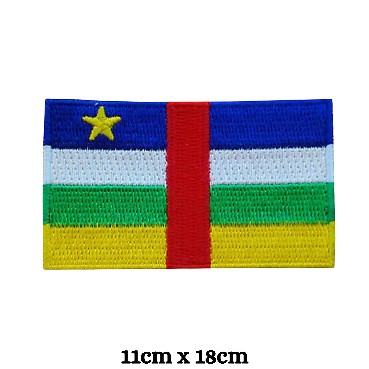 Central African Flag Embroidered Patch Set, Iron-On or Sew-On Applique Badges, Rectangle Shield Round Heart Shapes, for Jackets, Backpacks, Hats, Uniforms and Various Sizes