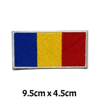 Romania Flag Embroidered Patch Set, Iron-On or Sew-On Applique Badges, Rectangle Shield Round Heart Shapes, for Jackets, Backpacks, Hats, Uniforms and Various Sizes