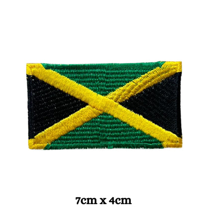 Jamaica Flag Embroidered Patch Set, Iron-On or Sew-On Applique Badges, Rectangle Shield Round Heart Shapes, for Jackets, Backpacks, Hats, Uniforms and Various Sizes