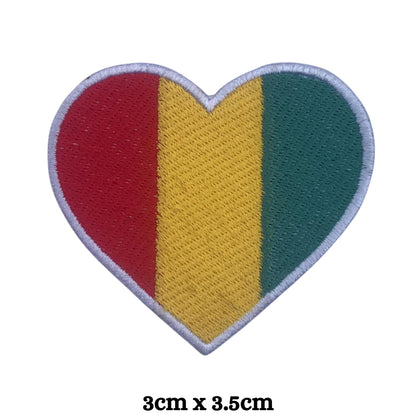 Guinea Flag Embroidered Patch Set, Iron-On or Sew-On Applique Badges, Rectangle Shield Round Heart Shapes, for Jackets, Backpacks, Hats, Uniforms and Various Sizes