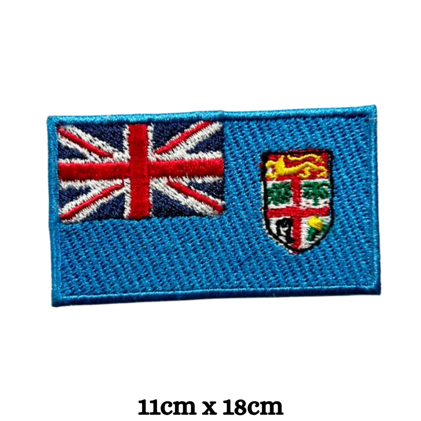 Fiji Flag Embroidered Patch Set, Iron-On or Sew-On Applique Badges, Rectangle Shield Round Heart Shapes, for Jackets, Backpacks, Hats, Uniforms and Various Sizes