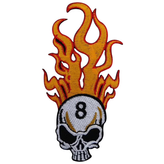 Flaming Skull 8 Ball Embroidery Iron-On Patches for Clothing Sew-On Applique for DIY Crafts Denim Jackets Jeans Backpacks