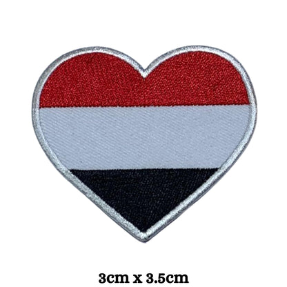 Yemen Flag Embroidered Patch Set, Iron-On or Sew-On Applique Badges, Rectangle Shield Round Heart Shapes, for Jackets, Backpacks, Hats, Uniforms and Various Sizes