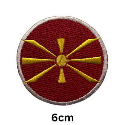 North Macedonia Flag Embroidered Patch Set, Iron-On or Sew-On Applique Badges, Rectangle Shield Round Heart Shapes, for Jackets, Backpacks, Hats, Uniforms and Various Sizes
