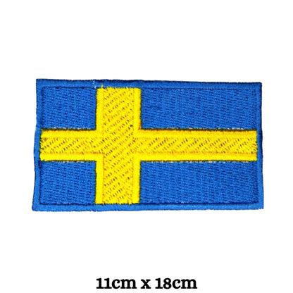 BeBuz Sweden Flag Embroidered Patches, Iron-On/Sew-On Applique, Shield, Round, Heart and Rectangle Flag Badges for Jackets, Bags, Uniforms, Various Sizes