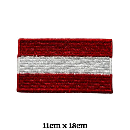 Austria Flag Embroidered Patches, Iron-On/Sew-On Applique, Shield, Round, Heart and Rectangle Flag Badges for Jackets, Bags, Uniforms, Various Sizes