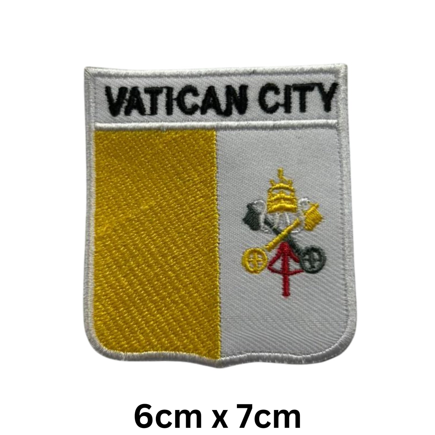 Vatican City Flag Embroidered Patch Set, Iron-On or Sew-On Applique Badges, Rectangle Shield Round Heart Shapes, for Jackets, Backpacks, Hats, Uniforms and Various Sizes