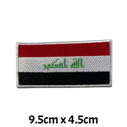Iraq Flag Embroidered Patch Set, Iron-On or Sew-On Applique Badges, Rectangle Shield Round Heart Shapes, for Jackets, Backpacks, Hats, Uniforms and Various Sizes