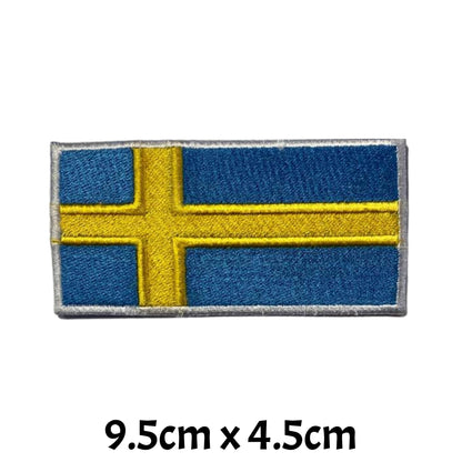 BeBuz Sweden Flag Embroidered Patches, Iron-On/Sew-On Applique, Shield, Round, Heart and Rectangle Flag Badges for Jackets, Bags, Uniforms, Various Sizes