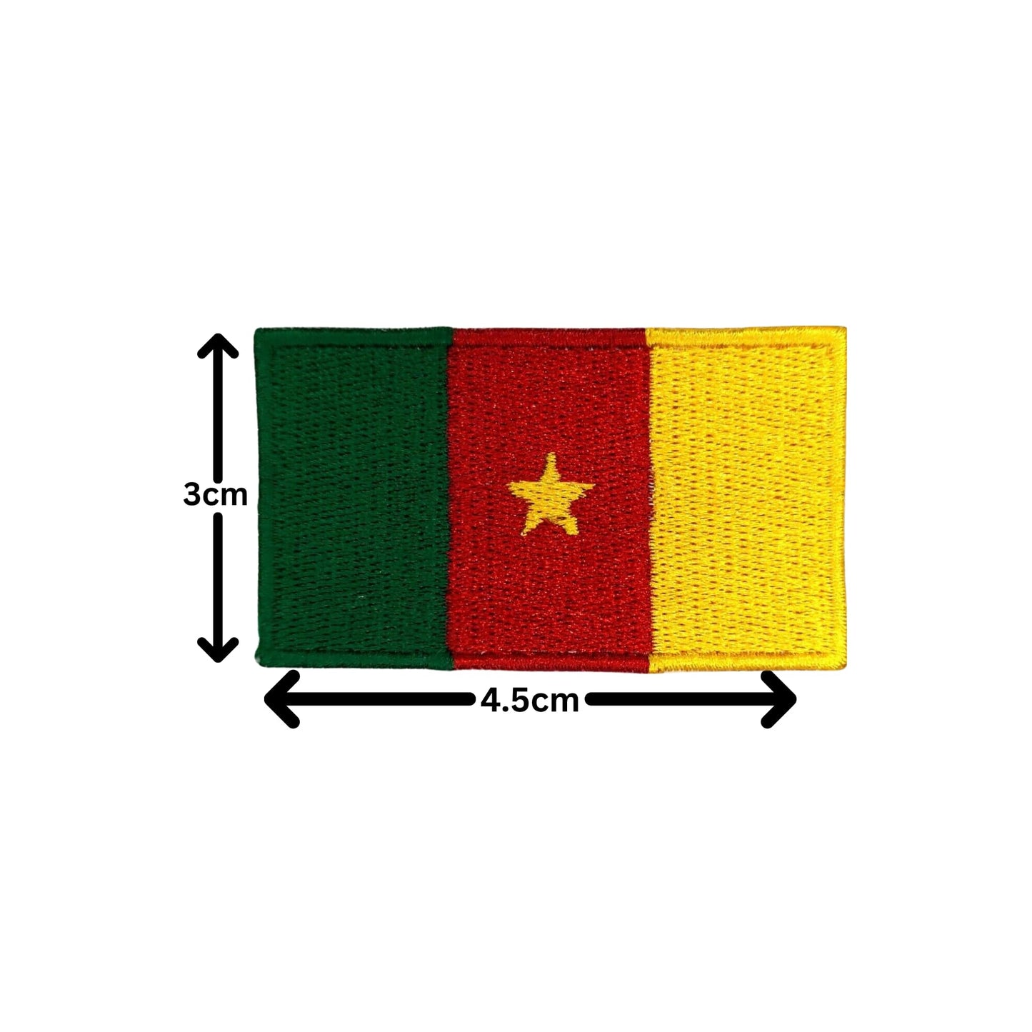 Cameroon Flag Embroidered Patch Set, Iron-On or Sew-On Applique Badges, Rectangle Shield Round Heart Shapes, for Jackets, Backpacks, Hats, Uniforms and Various Sizes